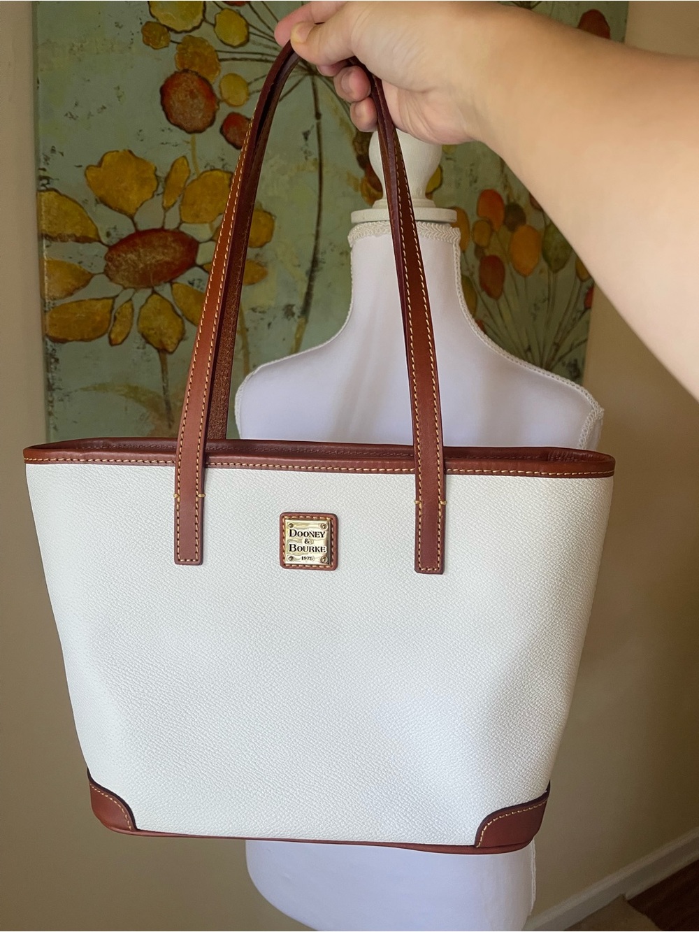Dooney & Bourke White Tote with Brown Leather Trim
